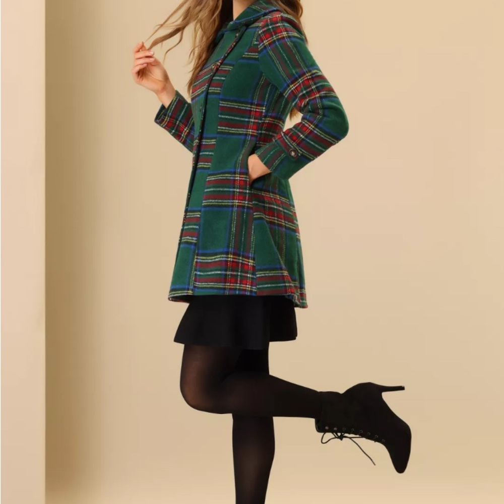 Brand new with tag Allegra K Green and Red Plaid tartan Pea Coat - Picture 4 of 11